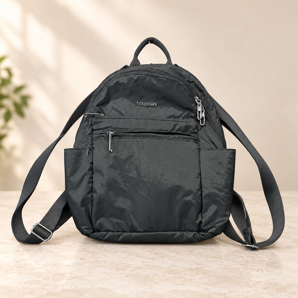 Baggallini Backpack Women Small Gray RFID Blocking Multi Pocket Utility Tech
